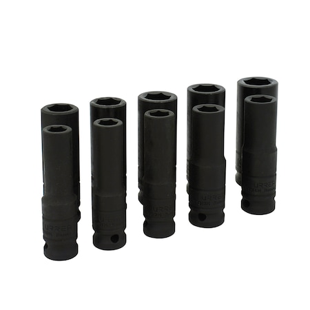 Urrea 1/2" Drive Deep Socket, Metric, 10 pcs 73212M